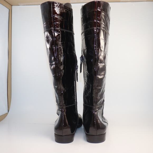 Alex Marie Crocodile Patent Leather Knee High Riding Boot Brown - Picture 4 of 6